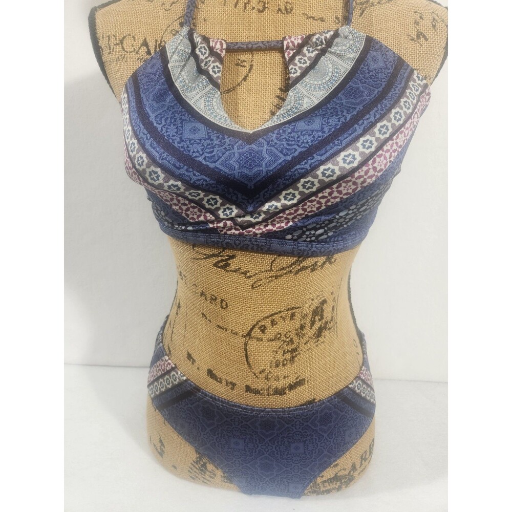 Athleta Blue Bikini Swimsuit Kitten Kisses Keyhole Top Adjustable Small/ Med
